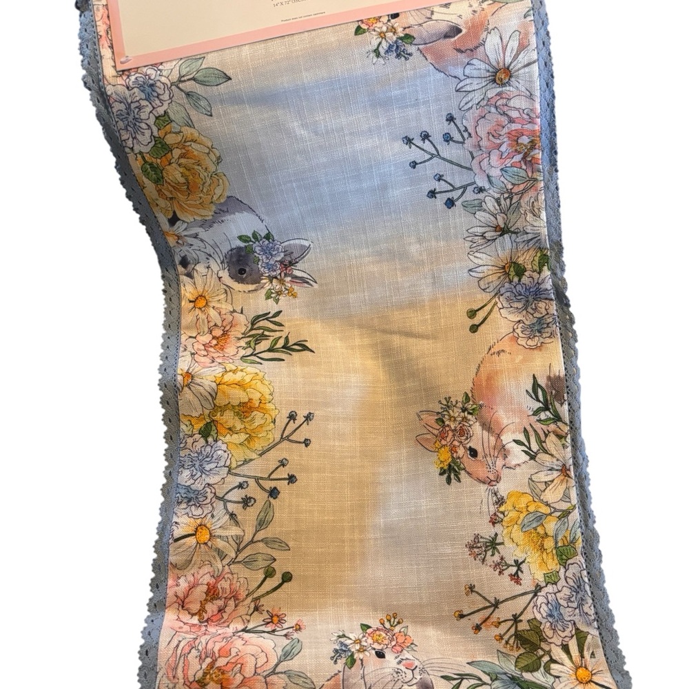 Floral Cupcakes and Cashmere Bunny Floral Table Runner NWT Easter Spring